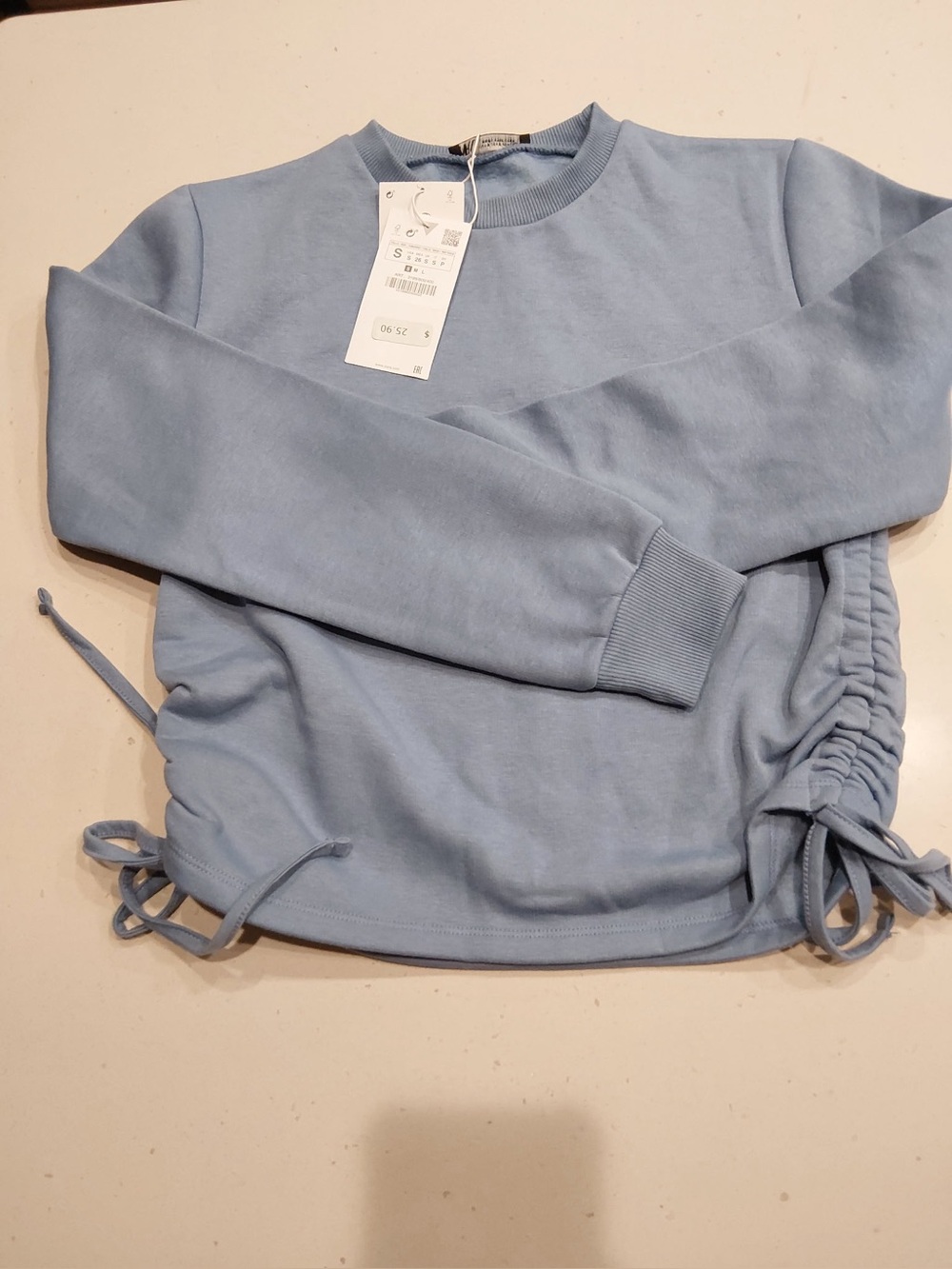 Zara Light Blue Side Tie Sweatshirt